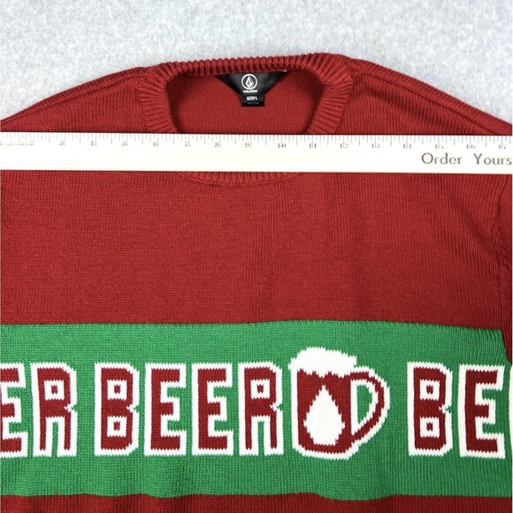 Volcom Sweater Mens L Red Crew Neck Ugly Christmas Top Beer Preppy Office Party - Picture 4 of 15